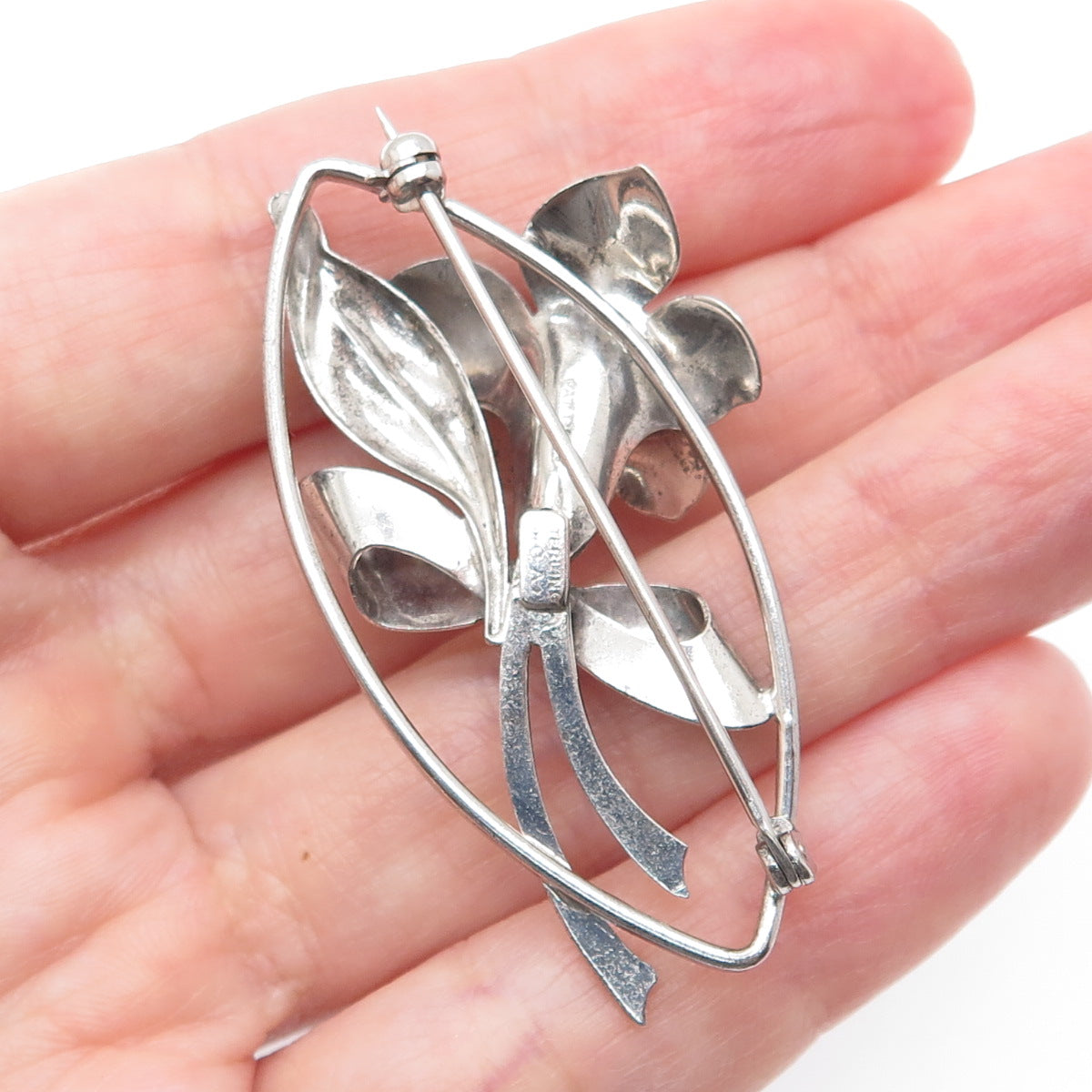 CARL ART 925 Sterling Silver Antique Art Deco Flower Oxidized Pin Brooch