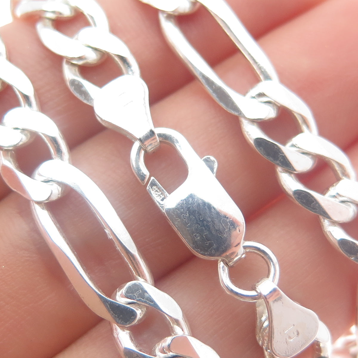 925 Sterling Silver Vintage Italy Figaro Chain Necklace 18"