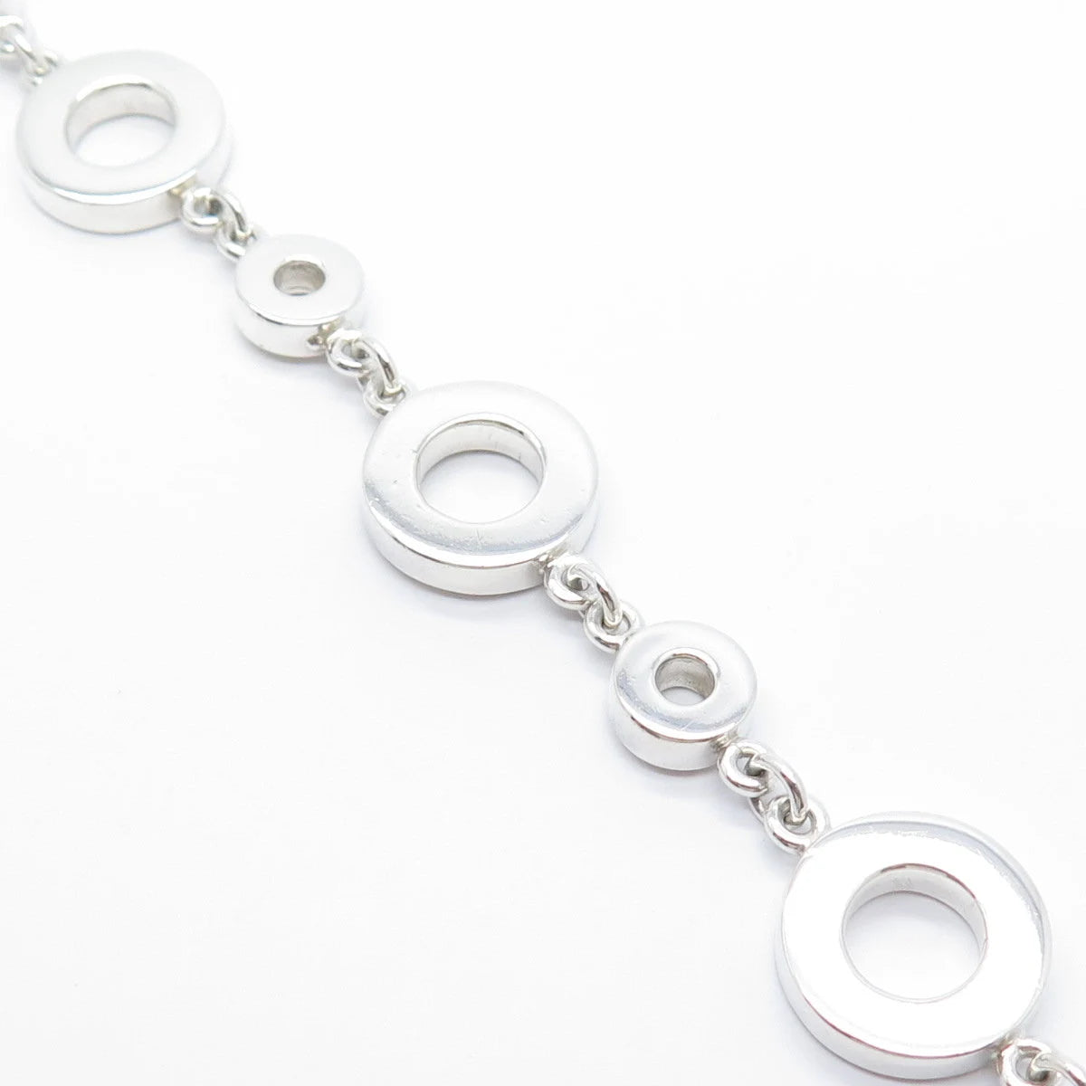950 Silver Vintage Open Circle Link Bracelet 7.25"