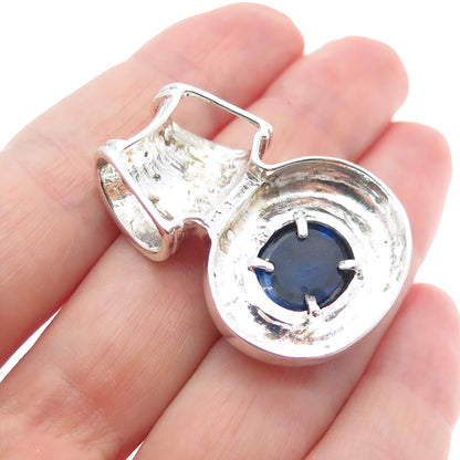 ROSS SIMONS 925 Sterling Silver Vintage Lab-Created Sapphire Slide Charm Pendant