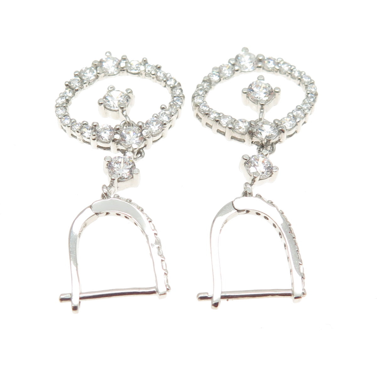 925 Sterling Silver Round-Cut Shaped C Z Dangling Earrings