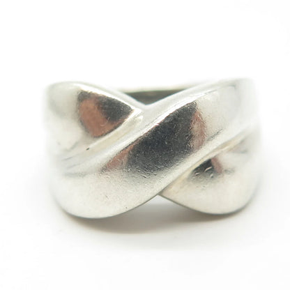 925 Sterling Silver Vintage Wide Crisscross Cocktail Ring Size 8.25
