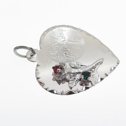 TOWN & COUNTRY Sterling Silver Vintage Rhinestone Happy Birthday Heart Pendant