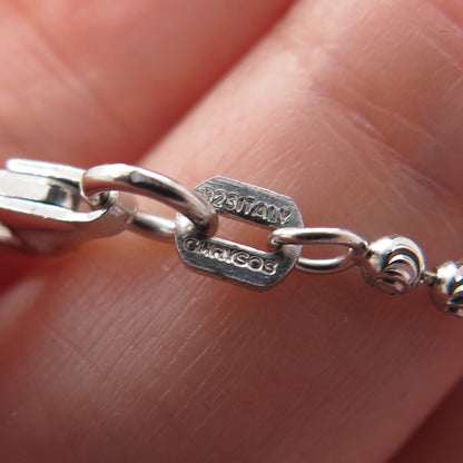 CHRYSOS 925 Sterling Silver Italy Diamond-Cut Ball Beaded Chain Necklace 28"