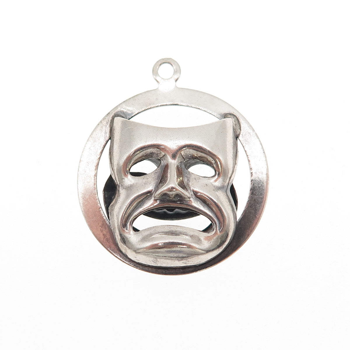 Beau 925 Sterling Antique Art Deco Comedy Tragedy Mask Dual Sided Charm Pendant