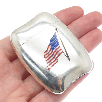 GORHAM 925 Sterling Silver Antique Enamel US Flag Engraved Lighter Case B196