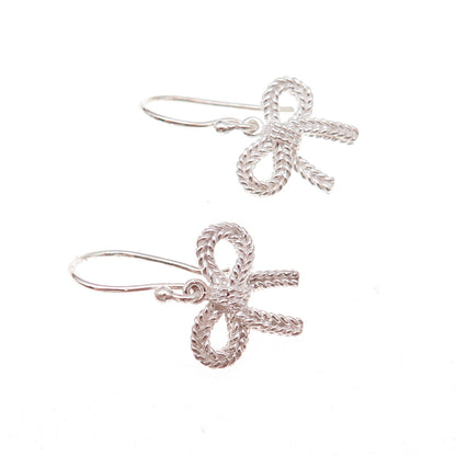 925 Sterling Silver Ribbon Bow Dangle Earrings