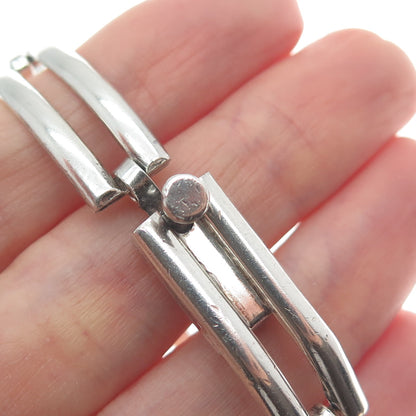 925 Sterling Silver Vintage Mexico Modernist Bar Panel Link Bracelet 7"