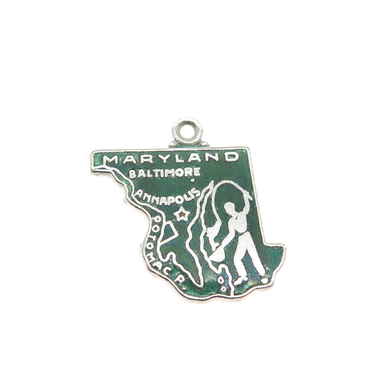 ART'S ELEGANCE 925 Sterling Silver Vintage Enamel Maryland Charm Pendant