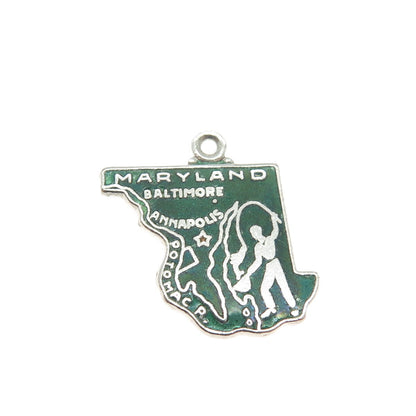 ART'S ELEGANCE 925 Sterling Silver Vintage Enamel Maryland Charm Pendant