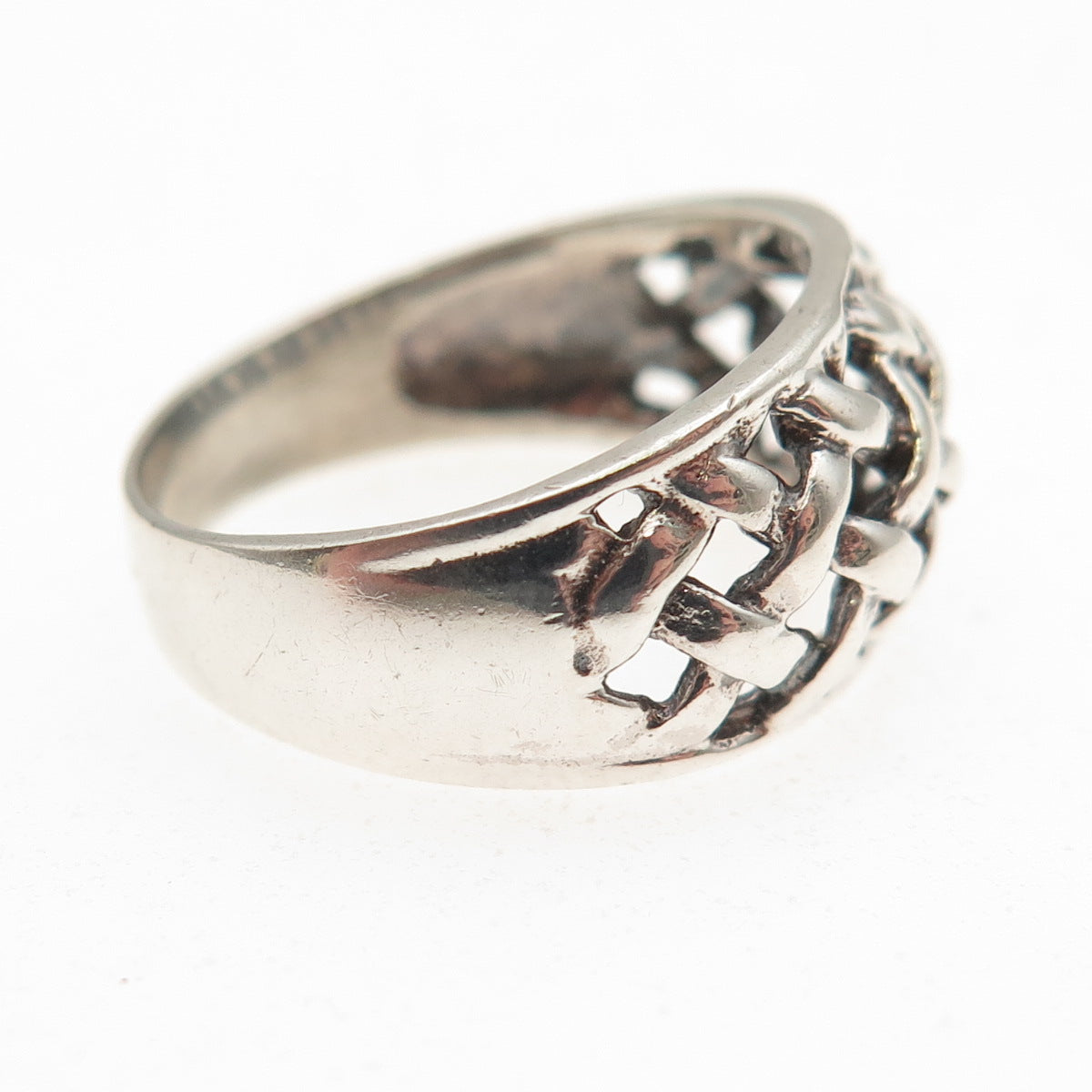 925 Sterling Silver Vintage Woven Oxidized Ring Size 6.75
