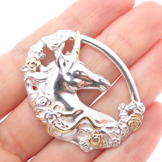 GORHAM 925 Sterling Silver 2-Tone Vintage Unicorn Slide Pendant