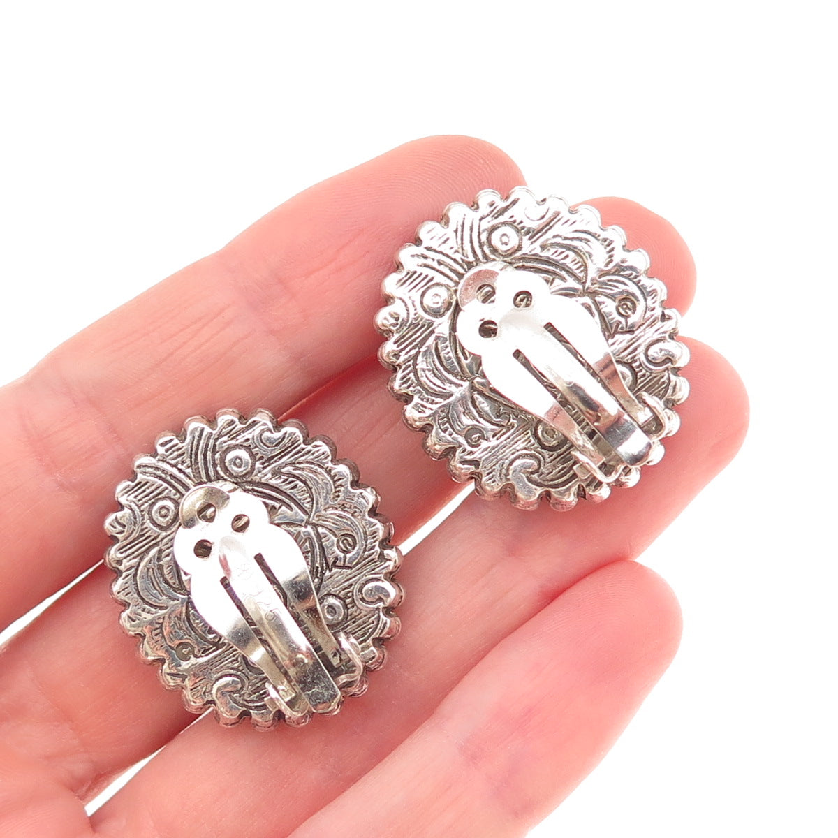 Stephen Dweck Sterling Silver Vintage Real MOP Floral Modernist Clip On Earrings