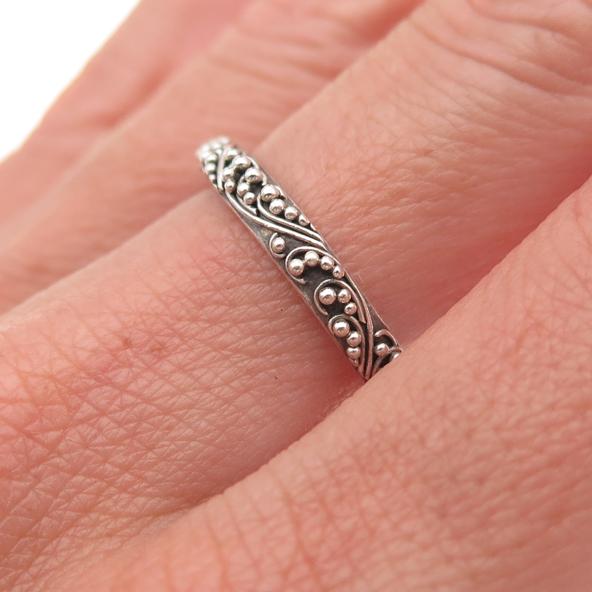 Lois Hill 925 Sterling Silver Vintage Granulated Scroll Band Ring Size 7.25