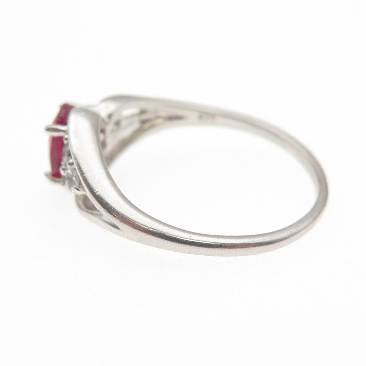 Chuck Clemency 925 Sterling Silver Real Ruby & White Topaz Bypass Ring Size 8