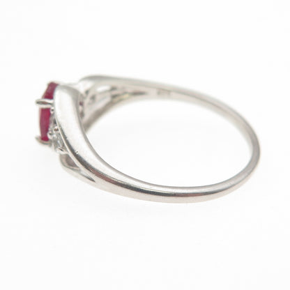 Chuck Clemency 925 Sterling Silver Real Ruby & White Topaz Bypass Ring Size 8