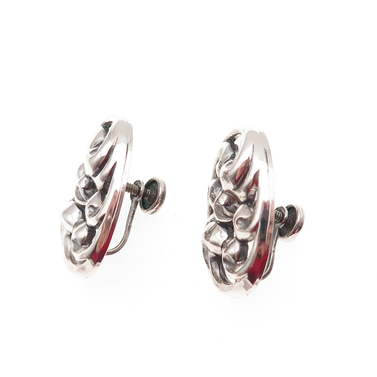 Danecraft 925 Sterling Silver Vintage Floral Oxidized Screw Back Earrings