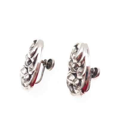 Danecraft 925 Sterling Silver Vintage Floral Oxidized Screw Back Earrings