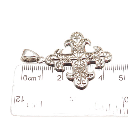 Milor Sterling Silver Vintage Italy Fleur de Lis Cross Filigree Charm Pendant