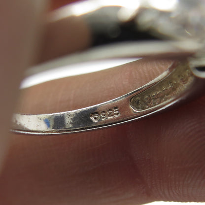 925 Sterling Silver Round & Pear-Cut C Z Engagement Ring Size 5.75