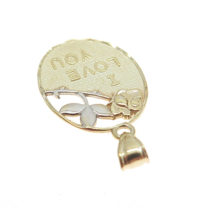 925 Sterling Silver 2-Tone "I Love Yoy" Floral Pendant