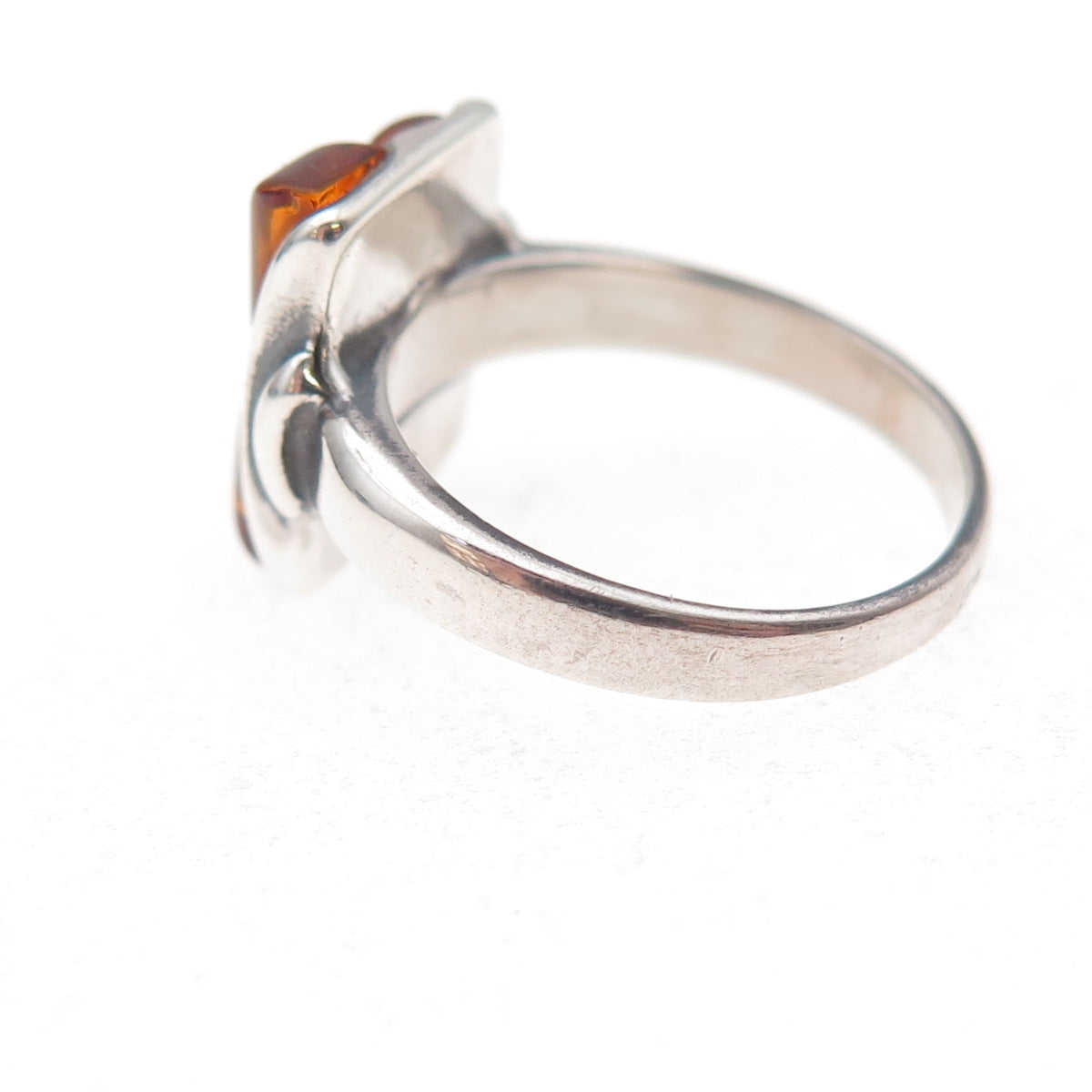 925 Sterling Silver Vintage Real Amber Modernist Oxidized Ring Size 6