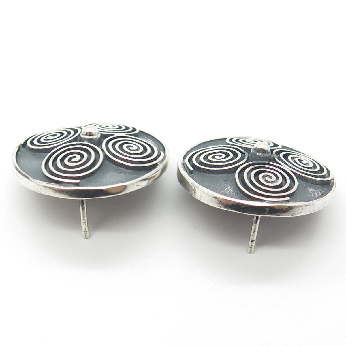 925 Sterling Silver Vintage Spiral Round Earrings