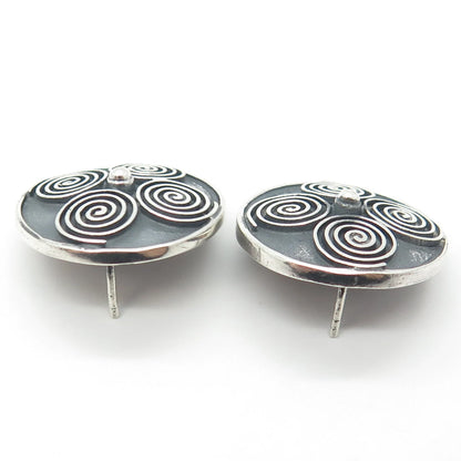 925 Sterling Silver Vintage Spiral Round Earrings