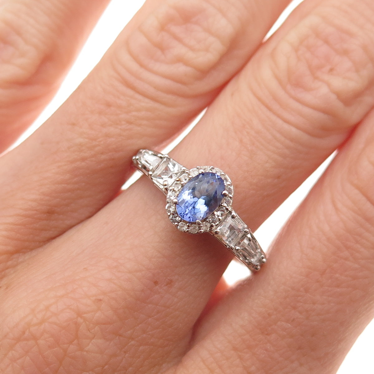 Chuck Clemency 925 Sterling Silver Real Tanzanite & White Topaz Ring Size 8.25