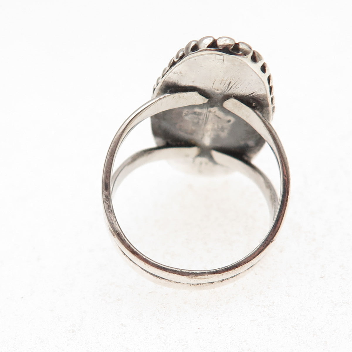 950 Silver Vintage Real MOP Beaded Oxidized Ring Size 8