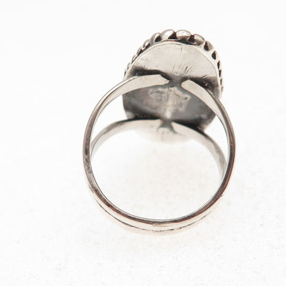 950 Silver Vintage Real MOP Beaded Oxidized Ring Size 8