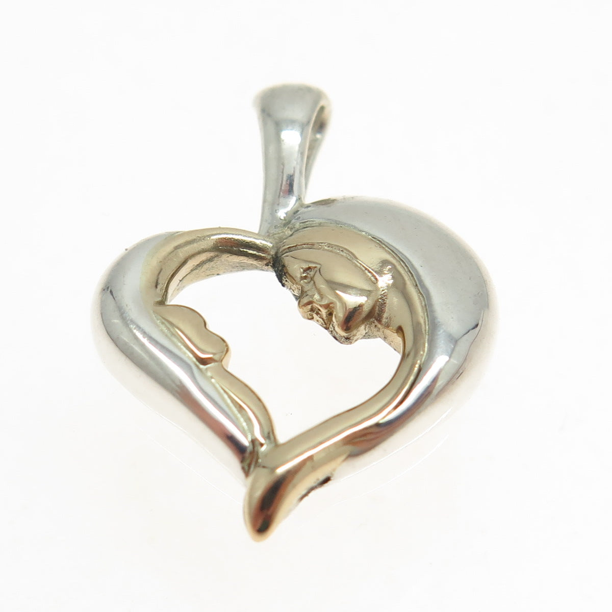 PETER BRAMS DESIGNS 925 Sterling Silver 14K Gold Vintage Mom Child Heart Pendant