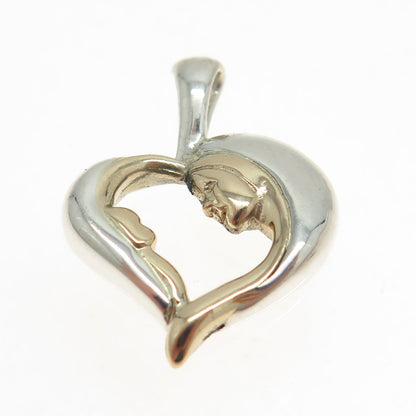 PETER BRAMS DESIGNS 925 Sterling Silver 14K Gold Vintage Mom Child Heart Pendant