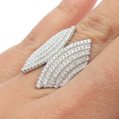 925 Sterling Silver Pave C Z Wings Ring Size 7