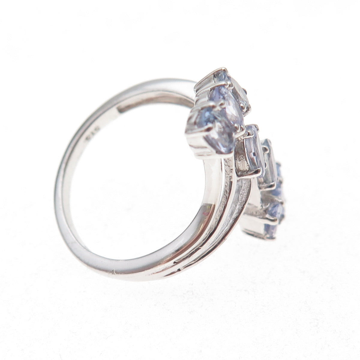 Chuck Clemency 925 Sterling Silver Real Oval-Cut Tanzanite Bypass Ring Size 8