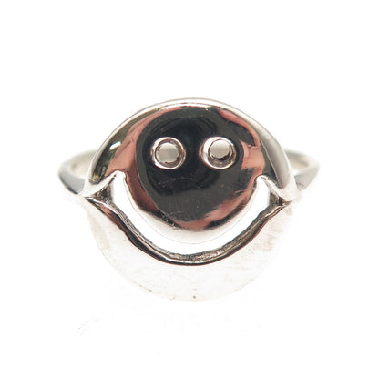 925 Sterling Silver Vintage Smile Face Emoji Ring Size 7.5