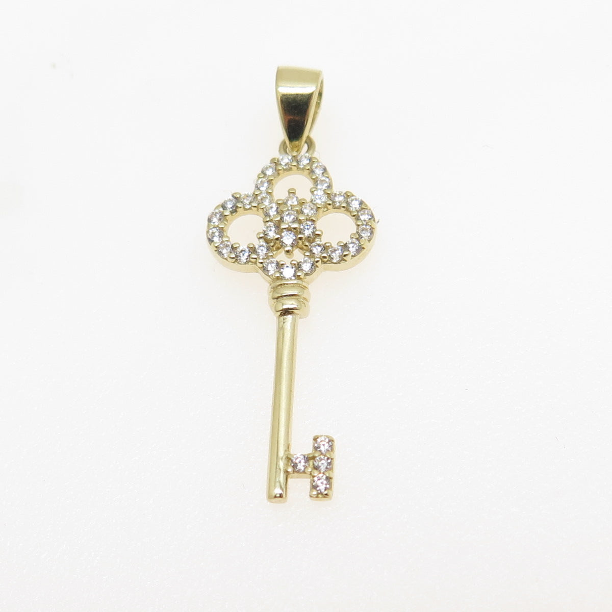 14K Yellow Gold Round-Cut C Z Key Minimalist Charm Pendant