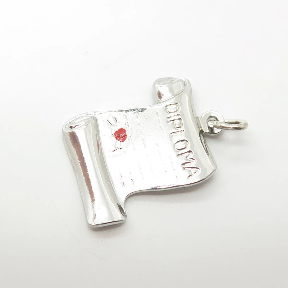 925 Sterling Silver Vintage Enamel Diploma Scroll Charm Pendant