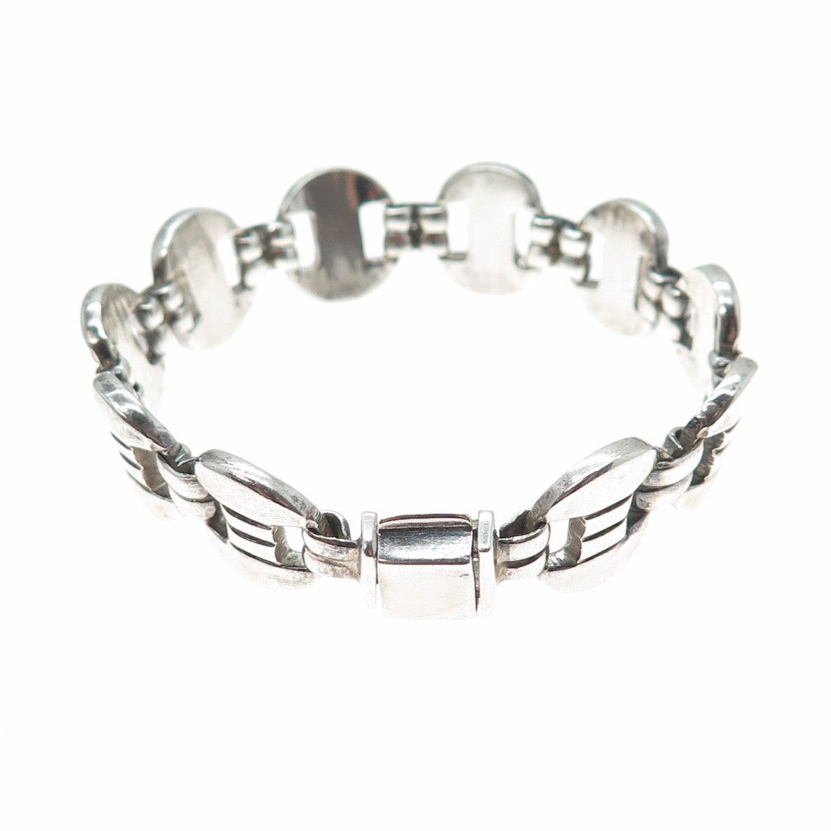 950 Silver Vintage Mexico Modernist Panel Link Oxidized Bracelet 7"