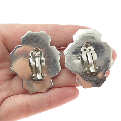 925 Sterling Silver Vintage Mexico Modernist Clip On Earrings