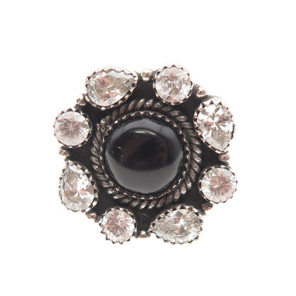 Krush Kandy 925 Sterling Vintage Real Black Onyx & C Z Adjustable Ring Size 8.5