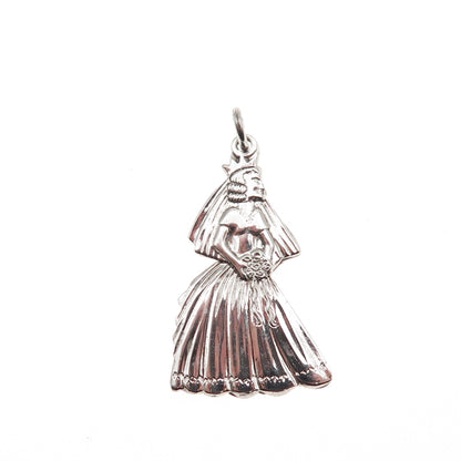 925 Sterling Silver Vintage Bride Charm Pendant