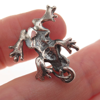 925 Sterling Silver Vintage Frog For Good Luck Oxidized 3D Charm Pendant