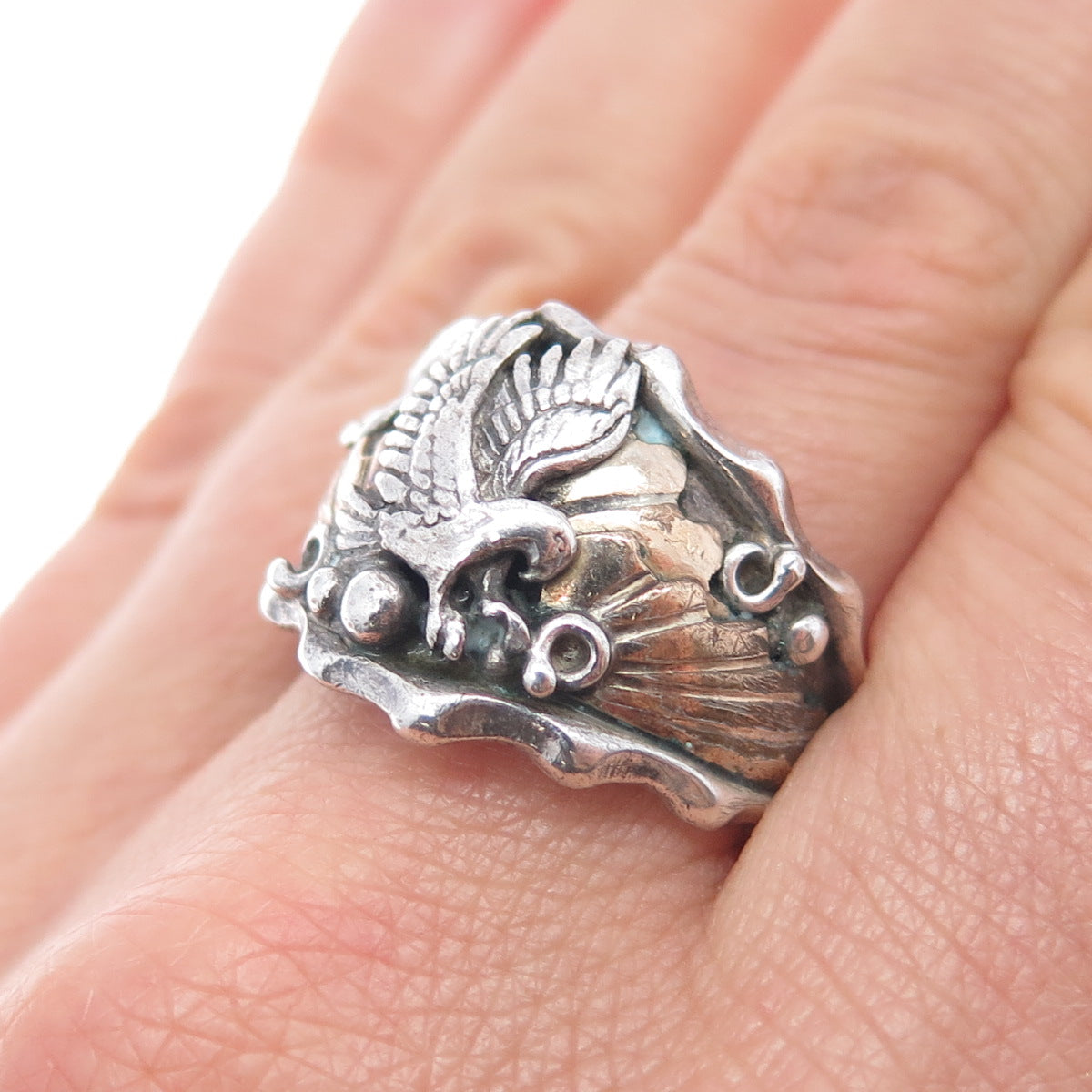 Jack Bly Kewa Old Pawn 925 Sterling Silver 2-Tone Vintage Eagle Ring Size 11.25
