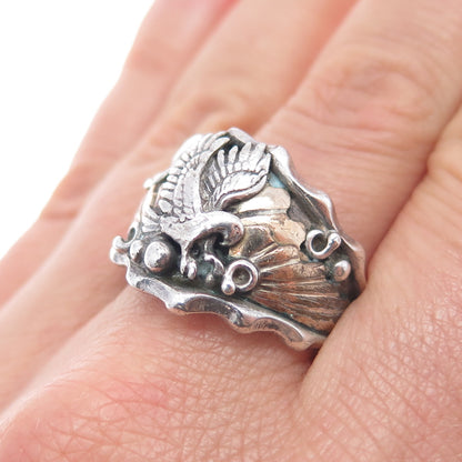 Jack Bly Kewa Old Pawn 925 Sterling Silver 2-Tone Vintage Eagle Ring Size 11.25