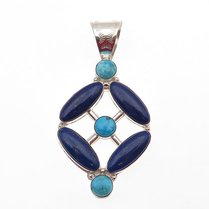 Jay King Desert Rose 925 Sterling Silver Vintage Real Lapis & Turquoise Pendant
