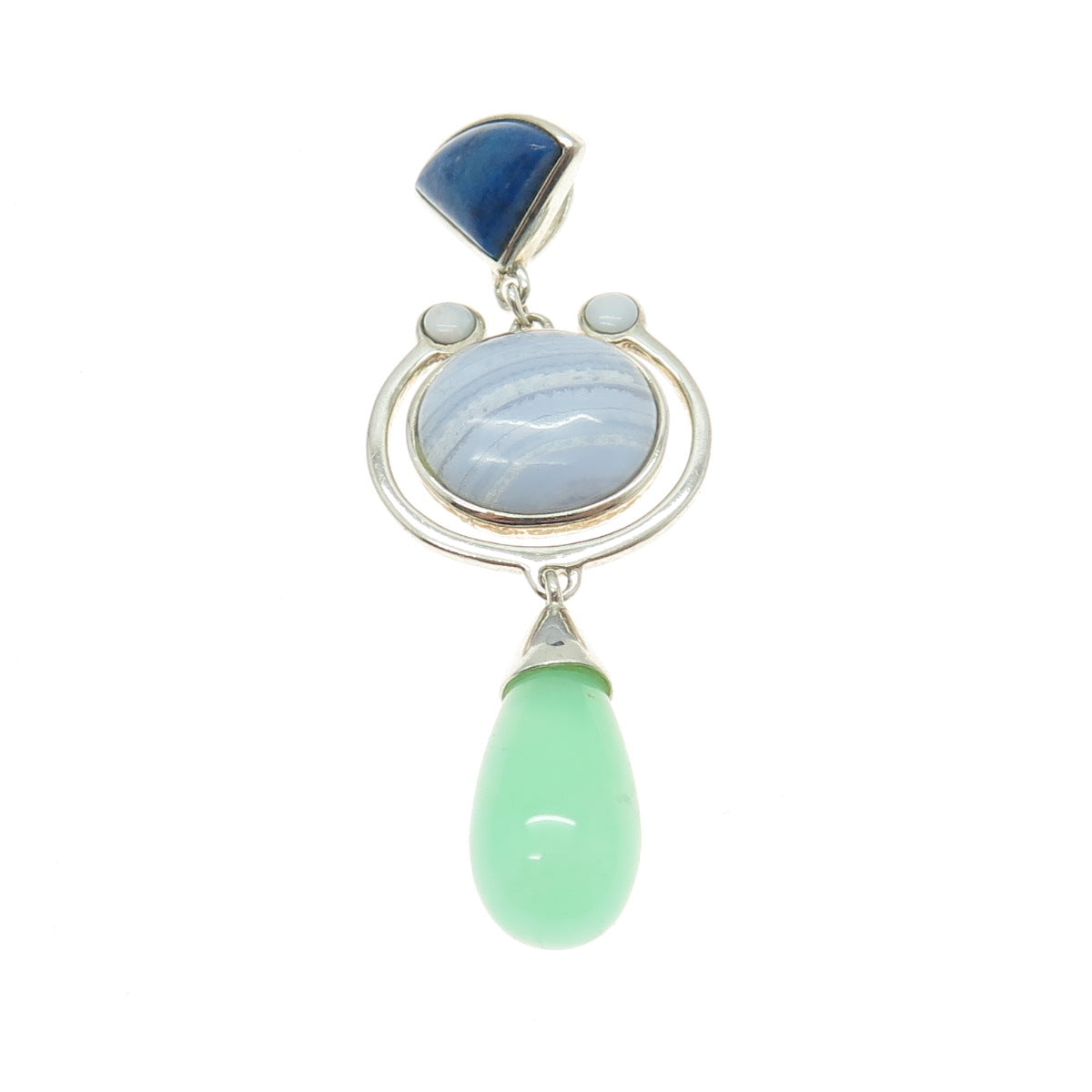 WHITNEY KELLY 925 Sterling Silver Blue Lace Agate Lapis Lazuli Jade Gem Pendant