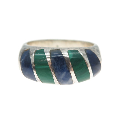 925 Sterling Silver Vintage Mexico Real Malachite & Sodalite Ring Size 8