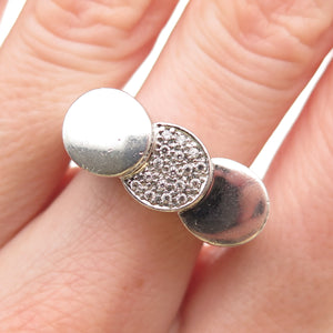 925 Sterling Silver Round-Cut C Z Modernist Overlap Disc Ring Size 9.5