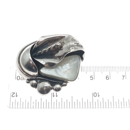 LARRY SANDOVAL Old Pawn 925 Sterling Silver Vintage MOP Calla Lily Pendant